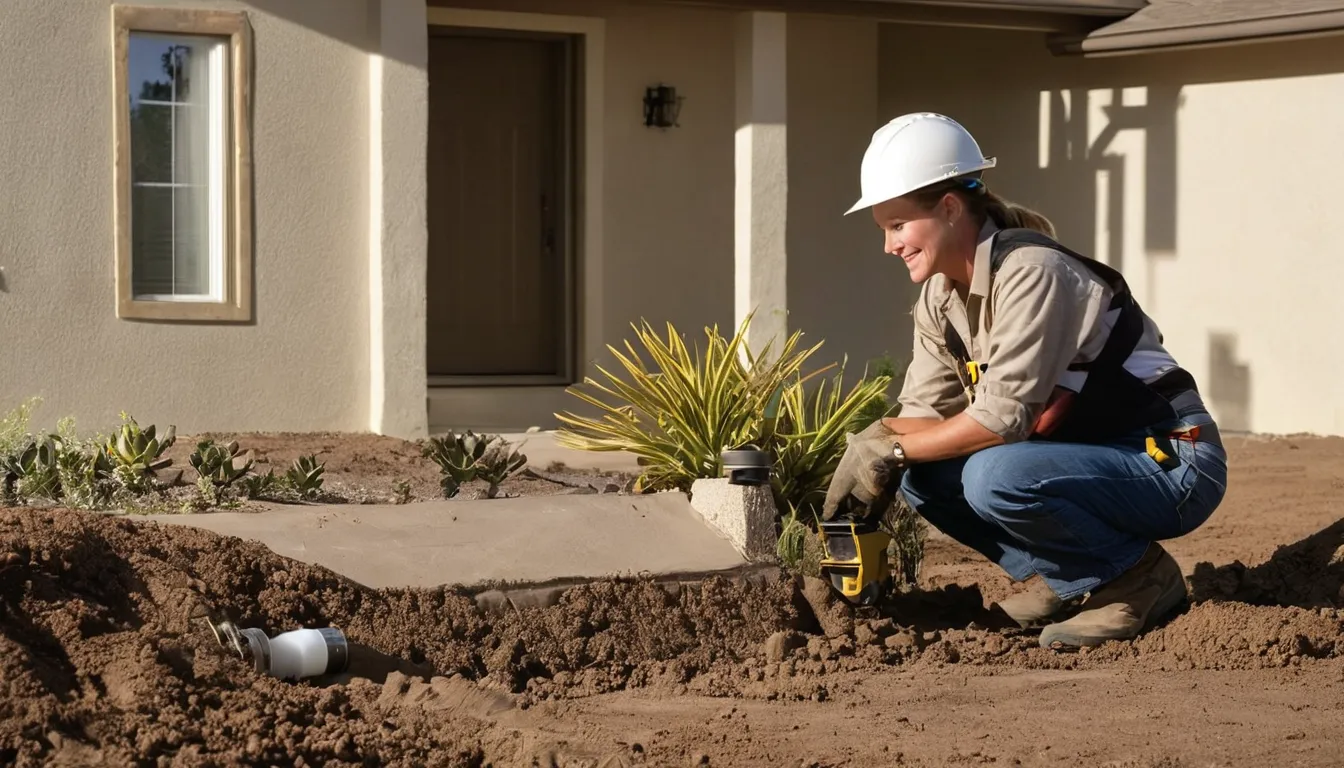 Local provider inspecting a stucco home's foundation edge for termite activity near Riverside